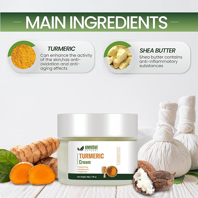AMVital Turmeric Cream - Natural Cream for Face With Turmeric and Plant-Based Ingredients - Lightweight and Smooth Suitable for All Skin Types