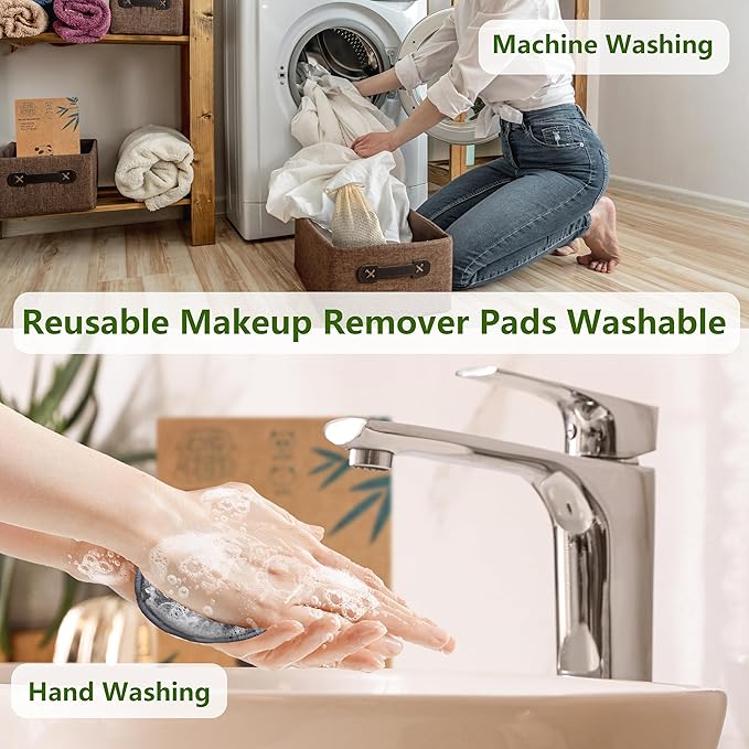 Reusable Makeup Removal Pads - 20 Pack with Laundry Bag - Soft Black Reusable Cotton Makeup Remover Pads for Face - Washable Bamboo Cotton Rounds