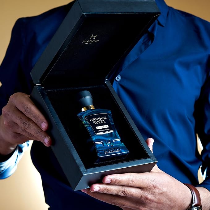 H HABIBI Penthouse Suede Extrait De Parfum – Cologne for Men & Perfume for Women, 2.5 oz Long Lasting Unisex Fragrance with Metallic & Crystal Amber Notes, Arabian Scent