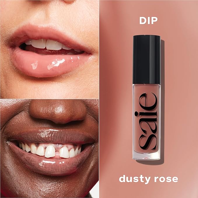Saie Glossybounce - Hydrating Lip Gloss and Tinted Lip Oil Hybrid with Hyaluronic Acid & Jojoba Oil for Non-Sticky, Ultra-Shiny, Plump & Soft Lips - Everyday Makeup Essential - Dip (.17 oz)
