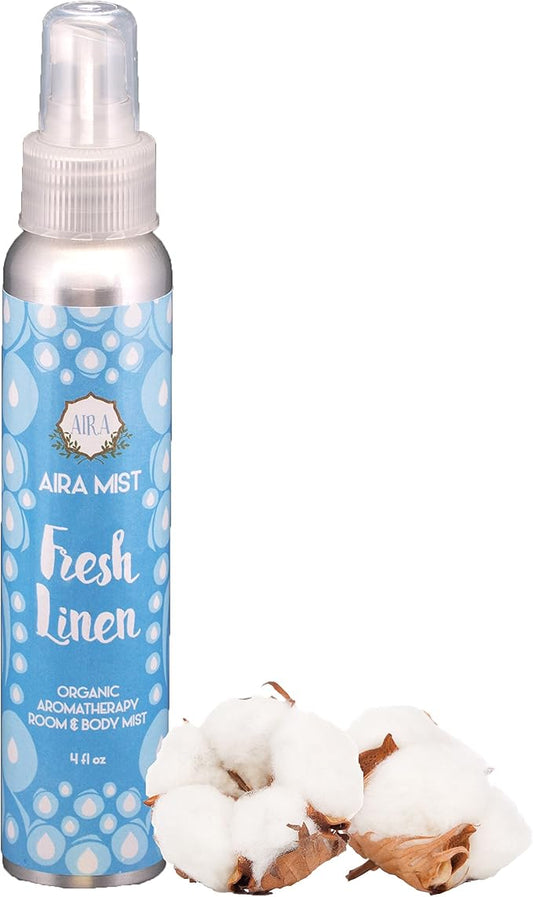 Aira Mist Fresh Linen Organic Room Spray - Essential Oil Spray with Therapeutic Essential Oils - Air Freshener - Living Room Spray & Bathroom Spray Free of Alcohol & Parabens - 4 Ounces