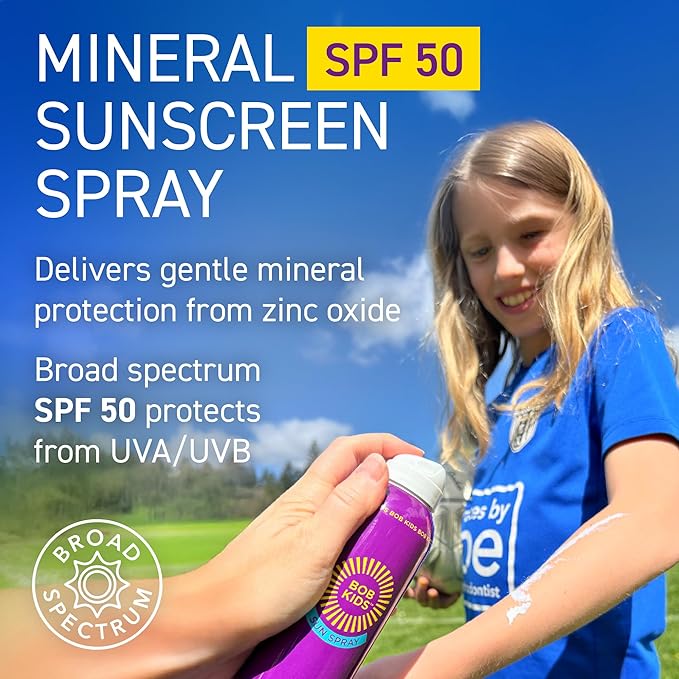 BOB KIDS SPF 50 Sun Spray, Mineral Sunscreen, Non Aerosol Continuous Spray, Water Resistant, Reef Friendly, 6 oz