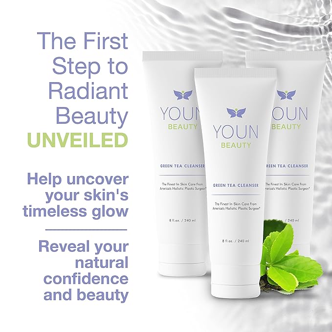 YOUN Beauty Green Tea Face Cleanser by Dr. Anthony Youn – Paraben-Free, Hydrating Facial Cleanser with Aloe Vera, Chamomile & Cucumber Extracts – Daily Face Wash for All Skin Types