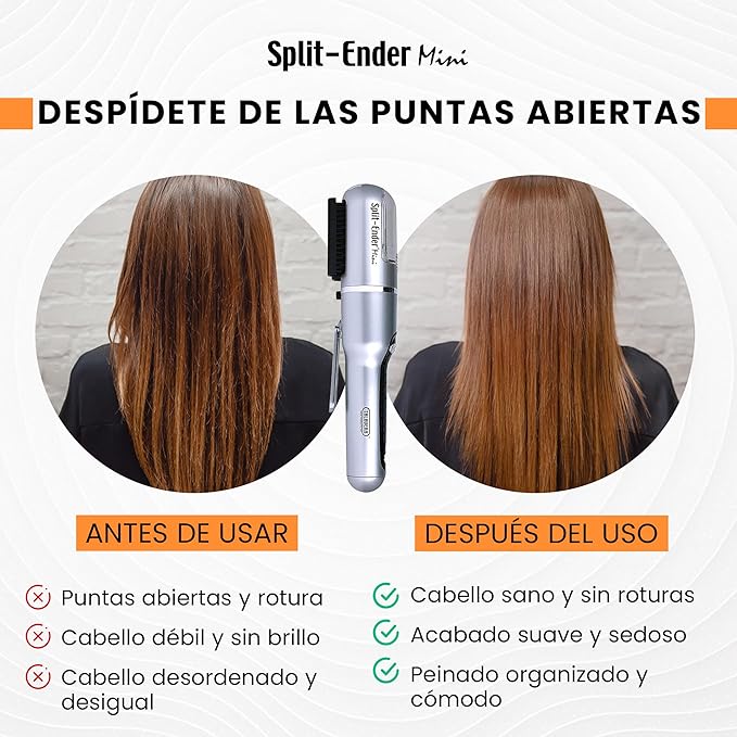 Mini – Original Cordless Split End Hair Trimmer for Dry, Damaged, Brittle, Frizzy, Curly or Straight Hair – 3 AAA Battery Operated Hair Clipper for Home Use – Silver