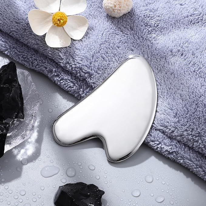 rosenice Gua Sha Facial Tools Stainless Steel Gua Sha for Face Skincare Massage Scraper for Body Metallic Luster