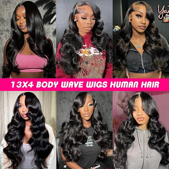 Human Hair Wig Body Wavy - 13x4 HD Lace Front Wig Brazilian Body Wave 28Inch Human Hair Wigs Glueless Pre Plucked 200% Density Virgin Hair Natural Black (1B) For Women