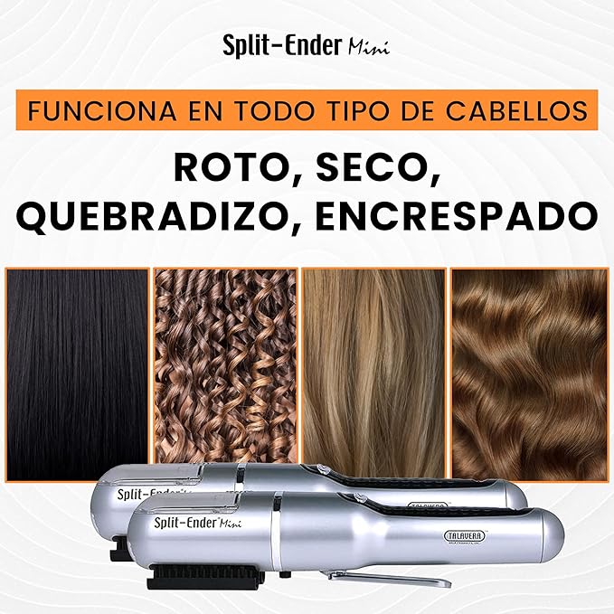 Mini – Original Cordless Split End Hair Trimmer for Dry, Damaged, Brittle, Frizzy, Curly or Straight Hair – 3 AAA Battery Operated Hair Clipper for Home Use – Silver