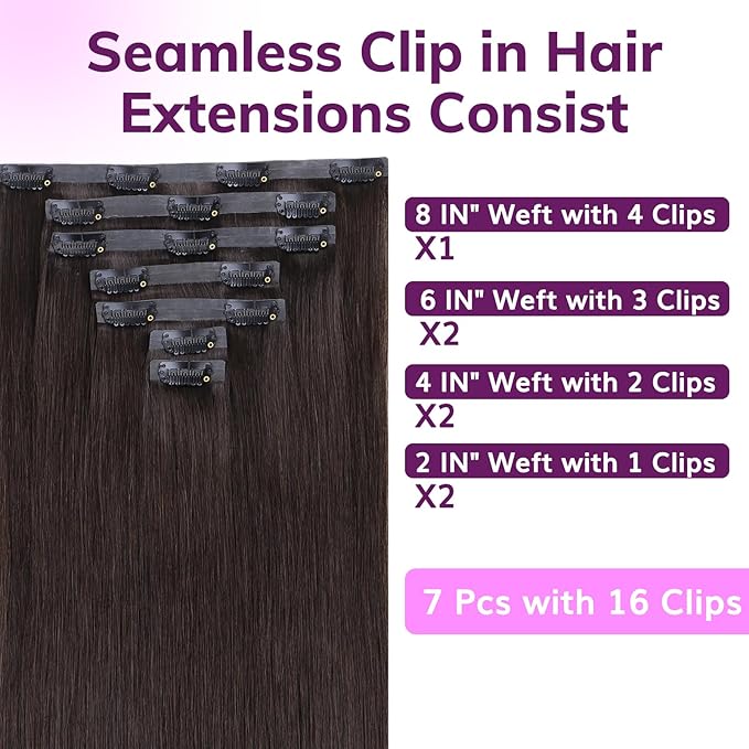 IDN BEAUTY Seamless Clip In Hair Extensions Human Hair Dark Brown Real Remy Virgin Human Hair Seamless Clip Ins For Black Women PU Weft Invisible Edge Thick Soft Hair ST 110g 16 Inches