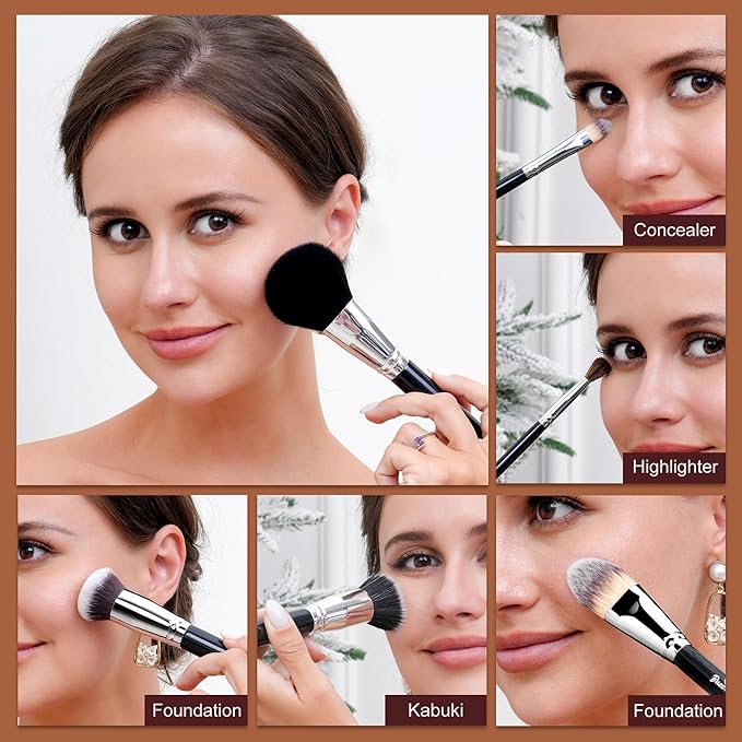 Bueart Design 19Pcs Professional Makeup Brush Set with Holder Case,Premium Synthetic Hair Brushes for Foundation, Blush,Powder,Bronzer,Cream,Concealer,Eye shadow,Contour for Make up