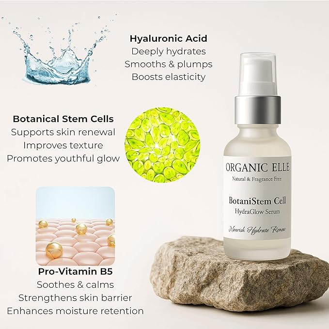 Serum – BotaniStem Cell HydraGlow, Organic Anti-Aging Face Serum with Plant Stem Cells, Botanical Hyaluronic Acid & Vitamin C & Vitamin E – Hydrating, Brightening & Firming for Radiant Skin