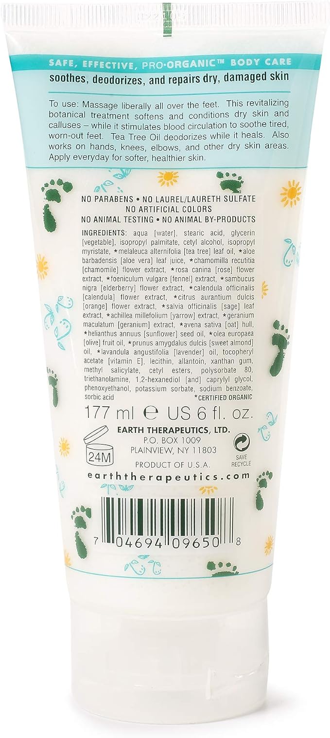 Earth Therapeutics Tea Tree Oil Foot Balm – Australian Tea Tree Oil w/Aloe Vera & Chamomile – Hydrates, Softens & Conditions Dry Cracked Feet, Heel and Calluses – Soothe Irritated Skin – 6 Oz