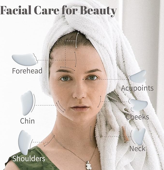 Rena Chris Guasha Massage Tool, 4 Pcs Gua Sha Facial Tool, Guasha Board for SPA Acupuncture Therapy Trigger Point Treatment, Gua Sha Scraping Massage Tool（White）