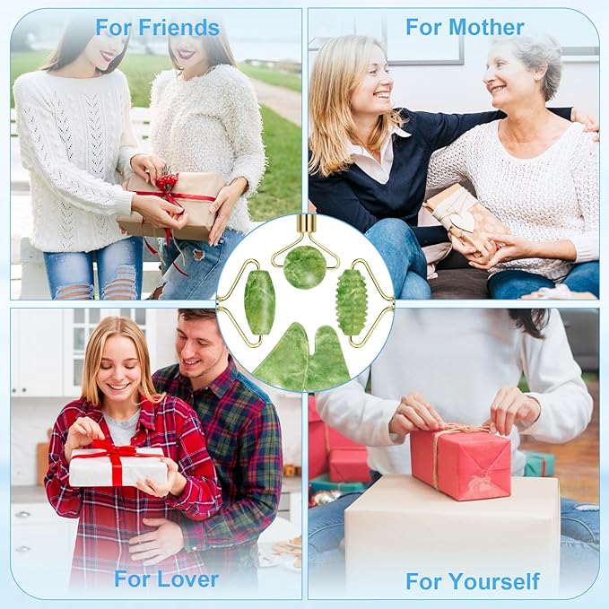 Jade Roller and Gua Sha Set,Gua Sha Facial Tools,Face Roller,Jade Roller for Face,Guasha Tools for Face,Self Care Kit for Men Women