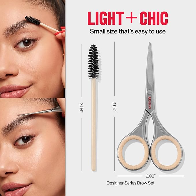 Revlon Designer Series Brow Set, Trimming and Shaping Eyebrow Kit with Scissors and Spoolie Brush, Easy to Use at Home or on The Go, 1 Count