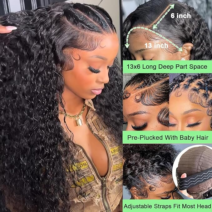 HD Lace Front Wigs Human Hair Deep Wave Wig 200 Density 13x6 Human Hair Lace Front Wigs for Women Pre Plucked Glueless Curly Wigs 26 Inch Deep Wave Lace Frontal Wigs Human Hair Natural Color