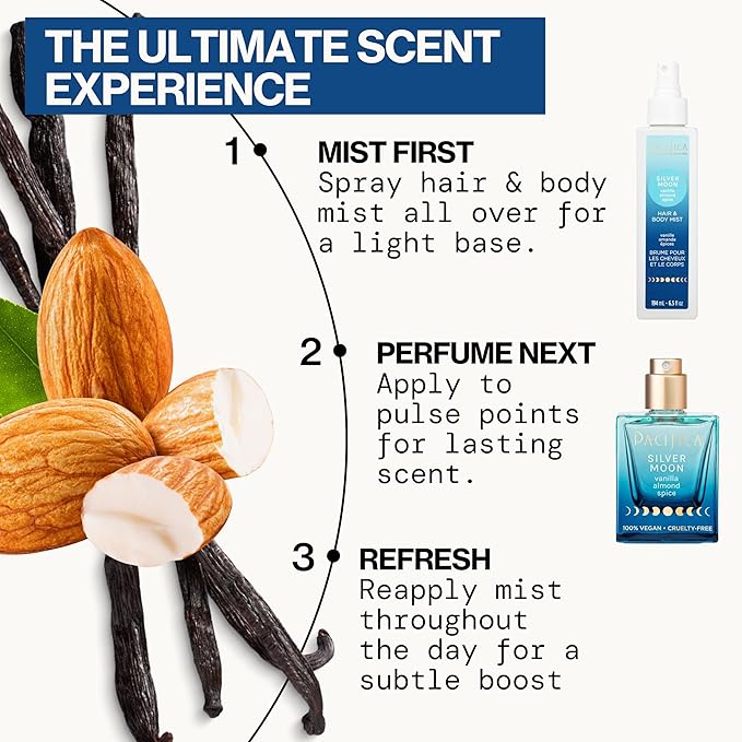 Pacifica Hair Perfume & Body Fragrance Spray Mist - Silver Moon with Vanilla, Almond & Spice – Alcohol-Free, Vegan & Cruelty-Free, 6.5 oz