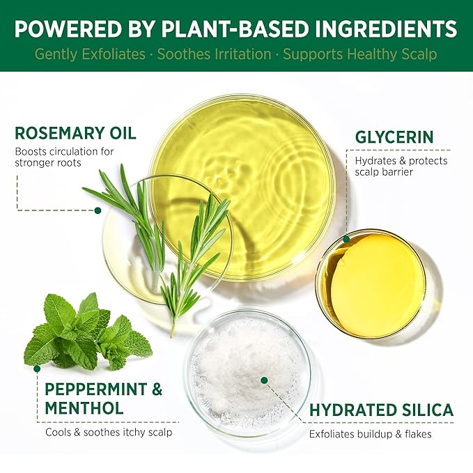 RoyceDerm Rosemary Mint Scalp Scrub – Exfoliating Scalp Treatment for Oily, Flaky & Itchy Scalp – Supports Hair Growth, Oil Control & Dandruff Relief with Rosemary & Peppermint Oils, Menthol & Silica