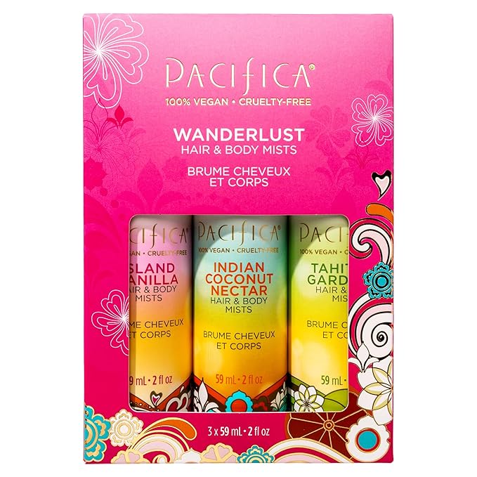 Pacifica Beauty Mini Fragrance Sampler, 3 Island Vanilla Scents - Hair Perfume & Body Spray Gift Set, Vegan & Cruelty Free