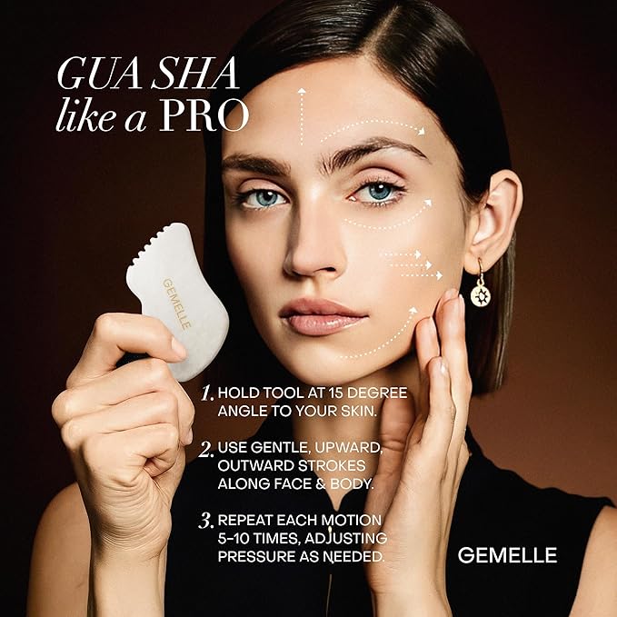 GEMELLE La Sculptante White Jade Gua Sha Facial Tools | 10x Award Winner | 5-Sided Pro Gua Sha Stone, Face Sculpting Tool, Face Massager, Body Gua Sha Tool, Lymphatic Drainage Massager, Guasha, Gifts