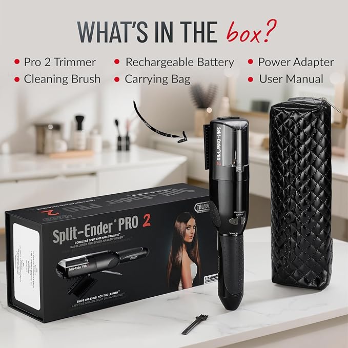 Pro 2 - Original Professional Beauty Tool - Cordless Split End Hair Trimmer for Damaged, Dry, Brittle, Frizzy, Curly or Straight Hair (Black)