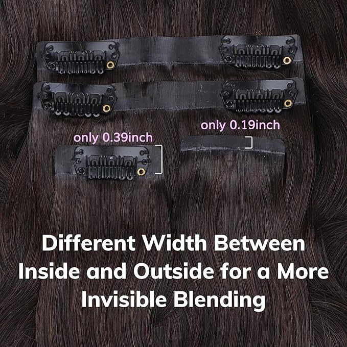 IDN BEAUTY Seamless Clip In Hair Extensions Human Hair 130g Dark Brown Real Remy Virgin Human Hair Seamless Clip Ins For Black Women PU Weft Invisible Edge Thick Soft BW 16 Inches 9Pcs