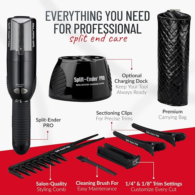 Split Ender PRO - Professional Hair Trimmer with Charging Station, Automatic Split End Remover for Frizzy, Dry, Damaged, Colored, Broken, Curly, Straight or Bleached Hair Types, Hair Styling Tool