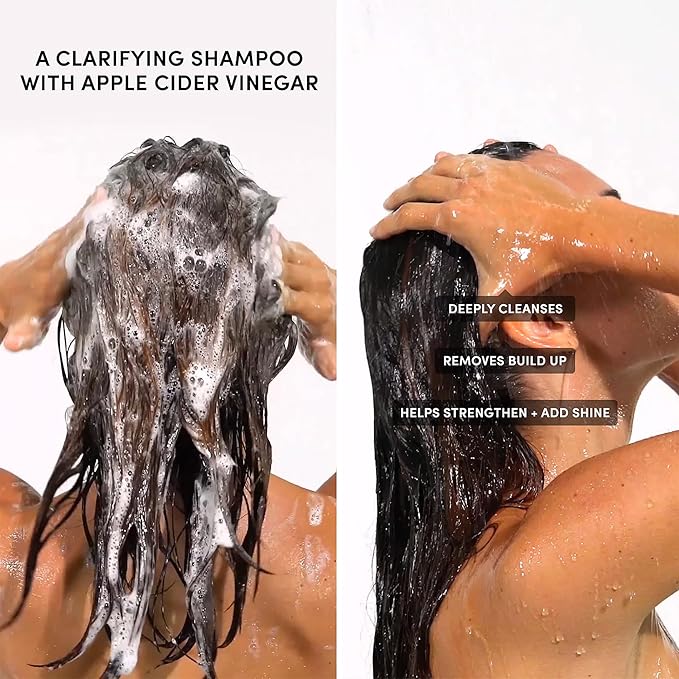 OUAI Detox Shampoo + Refill - Clarifying Shampoo for Build Up, Oil, Product & Hard Water - Apple Cider Vinegar & Keratin for Clean, Refreshed Hair - Sulfate Free Hair Care (2 Count, 10 Oz/32 Oz)