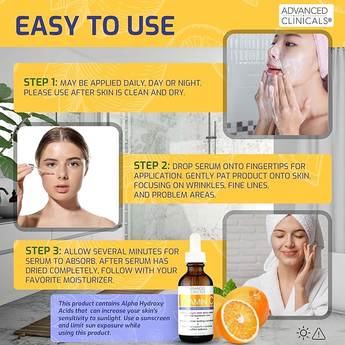 Advanced Clinicals Brightening Vitamin C Serum For Face With Glycolic Acid + Lactic Acid | Vitamin C Eye Serum Face Moisturizer For Improving Look Of Dark Spots & Uneven Complexion, 1.75 Fl Oz