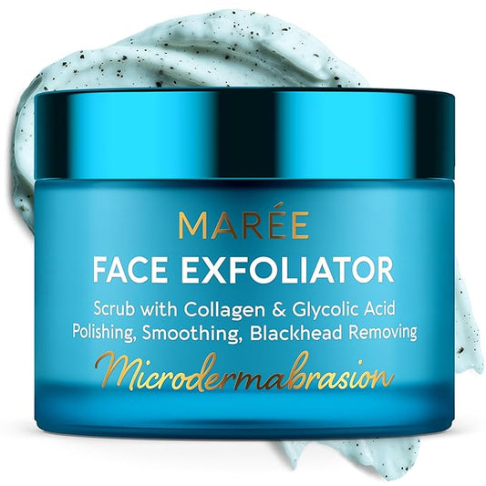 MAREE Face Exfoliator — Microdermabrasion Facial Scrub & Exfoliating Face Wash for Women — Collagen & Glycolic Acid — Gentle Scrub and Exfoliant — Men Exfoliating Scrubber — Exfoliante Facial Cleanser
