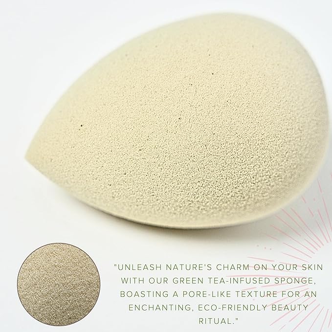 Green Tea Beauty Sponge - Plant-Based, Eco-Friendly, Cruelty-Free, Dye-Free & Latex-Free Blender, Biodegradable & Vegan Makeup Sponge, Makeup Blender, Perfect for Liquid & Powder (3 count)