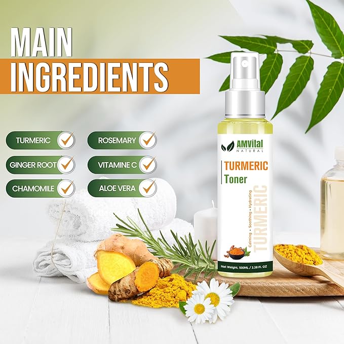 AMVital Turmeric Toner for Oily Skin - Natural Dark Spot Solution - Effective for Dark Spots and Acne - Revitalize and Balance with Herbal Ingredients
