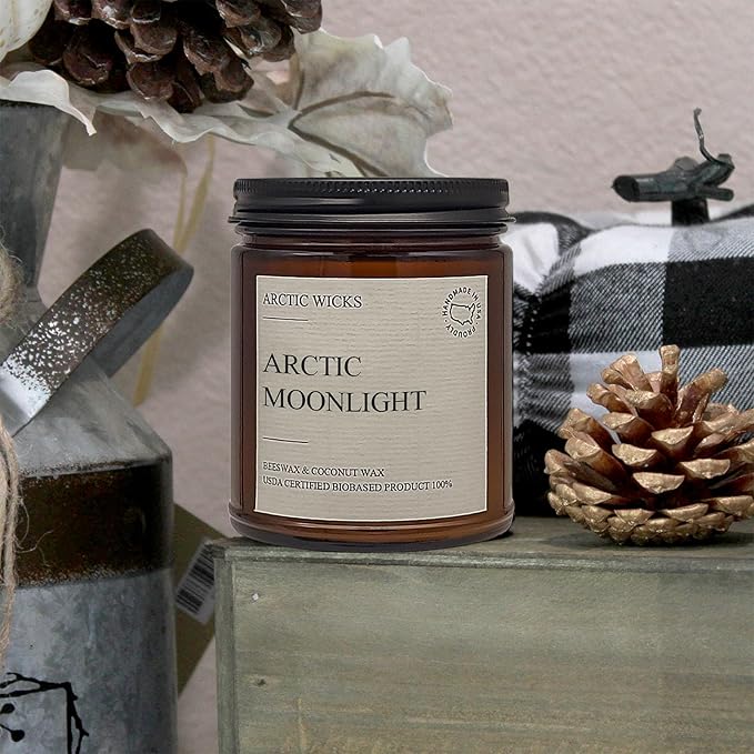 Arctic Wicks Scented Coconut Beeswax Candles | Coconut Beeswax Non Toxic Candle 9oz Amber | Farmhouse Candles Non-Toxic Clean Burn 100% USDA Certified Biobased (Arctic Moonlight)
