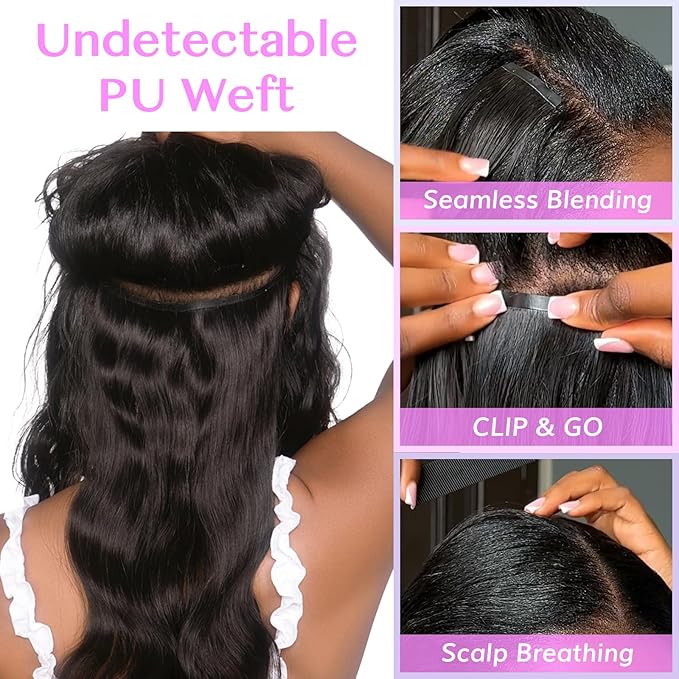 IDN BEAUTY Seamless Clip In Hair Extensions Human Hair Dark Brown Real Remy Virgin Human Hair Seamless Clip Ins For Black Women PU Weft Invisible Edge Thick Soft Hair BW 110g 16 Inches