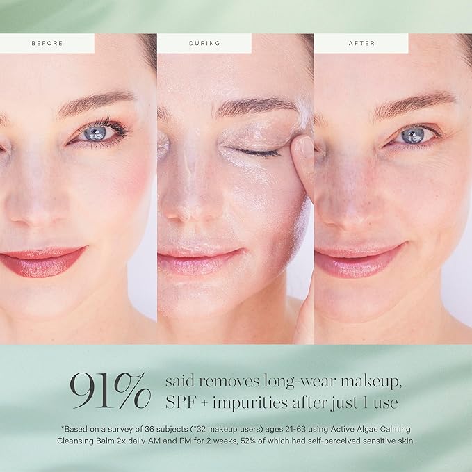 KORA Organics Active Algae Calming Cleansing Balm, Balancing Facial Cleanser to Help Reduce Redness & Blemishes, Melt Away Makeup & Sunscreen, Travel Size Face Wash for Men and Women, 1.01 fl oz