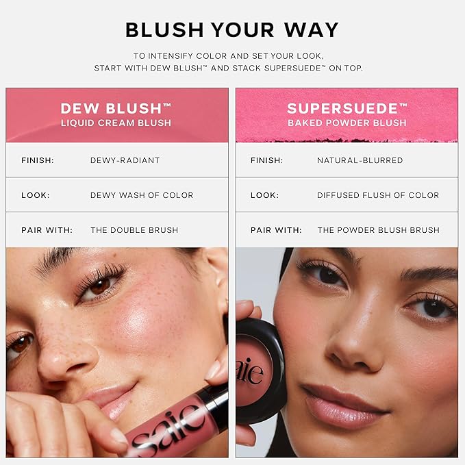 Saie SuperSuede Baked Blush - Talc-Free Powder Blush for All Day Wear - Enriched with Plant-Derived Squalane + Glycerin to Help Moisturize Dry Skin - Stella (0.1 Ounce)