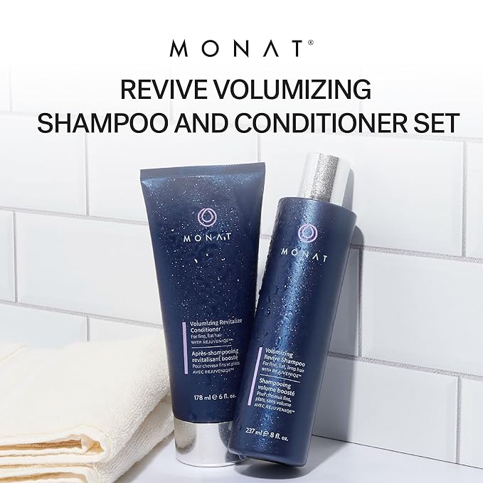 MONAT Volumizing Shampoo & Conditioner Set Infused with REJUVENIQE – Lightweight Care for Fine, Flat Hair – Enhances Volume, Adds Softness and Shine – Net Wt. 237 ml (8 fl. oz.) & 177 ml (6 fl. oz.)