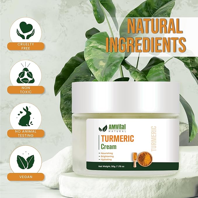 AMVital Turmeric Cream - Natural Cream for Face With Turmeric and Plant-Based Ingredients - Lightweight and Smooth Suitable for All Skin Types