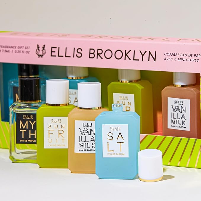 Ellis Brooklyn Chapters Mini Fragrance Gift Set – 4 x 7.5ml Eau de Parfum, Mini Dabbers – Includes MYTH, SALT, SUN FRUIT & VANILLA MILK – Luxury Vegan & Cruelty-Free Perfume Gift Set
