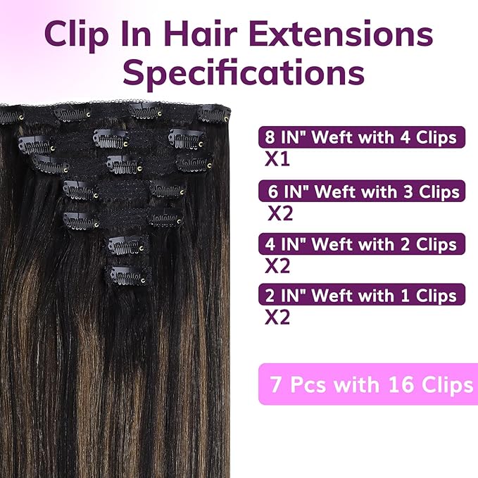 IDN BEAUTY Clip In Hair Extensions Real Human Hair, Yaki Straight 20 Inch 120g 7pcs, 1B/6/1B Balayage Natural Black to Chestnut Brown Remy Human Hair Extensions Clip Ins Real Human Hair Black Women