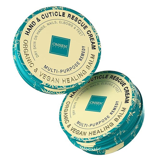 Onsen Hand & Cuticle Rescue Cream | Organic Nail Strengthener & Balm | Dry, Cracked Hands, Elbows & Feet | Shea Butter, Tsubaki & Jojoba Oil | Nail Repair & Growth, Vegan – 2 Pack (0.88 oz)
