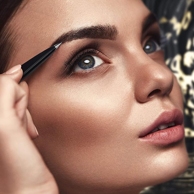 Pointed Tweezers | High Carbon Stainless Steel Needle Nose | Fine Point Precision Hair Removal | Perfectly Aligned & Hand-Filed Sharp | Black