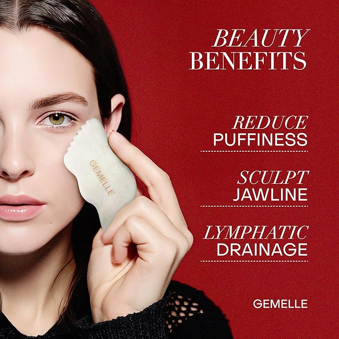 GEMELLE La Sculptante White Jade Gua Sha Facial Tools | 10x Award Winner | 5-Sided Pro Gua Sha Stone, Face Sculpting Tool, Face Massager, Body Gua Sha Tool, Lymphatic Drainage Massager, Guasha, Gifts