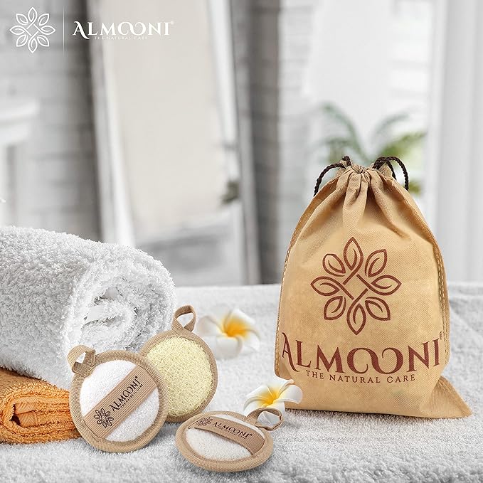 Almooni Natural Loofah Exfoliating Facial Scrubber, Made with Natural Egyptian Shower Loofah Sponge, Bath Shower Loofah Sponge for Women and Men, for Face That Gets You Clean - 6 Count (1 Pack)