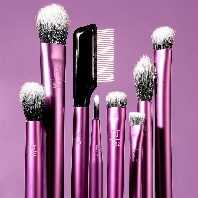 Real Techniques 8 Piece Everyday Eye Essentials Makeup Brush Set, Eye Brushes for Eye Liner, Eyeshadow, Brows, & Lashes, Travel Friendly, Gift Set, Synthetic Bristles, Cruelty-Free & Vegan