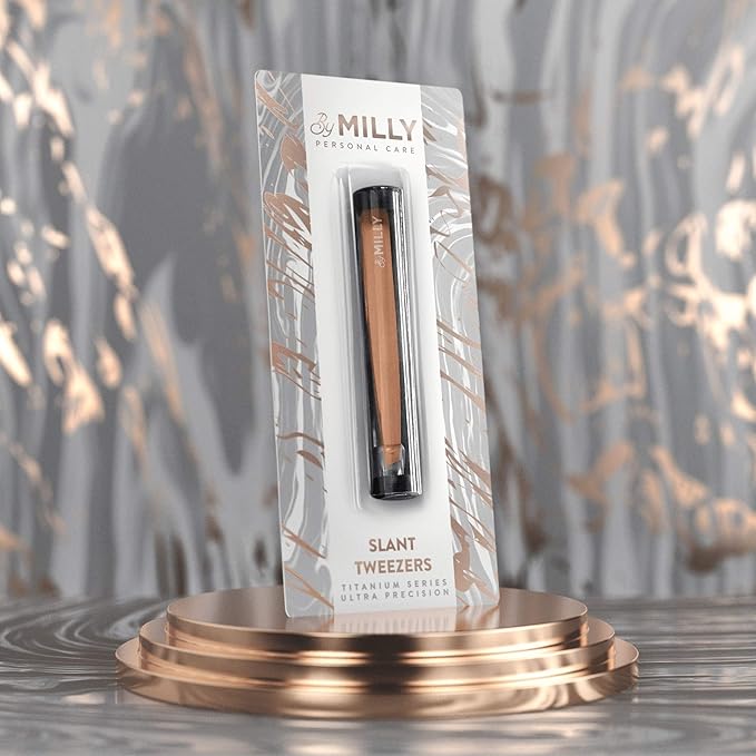 German Steel Professional Slanted Tweezers - Hammer Forged 100% Stainless Steel - Hand-Filed and Aligned Slant Tips for Precision - Rose Gold
