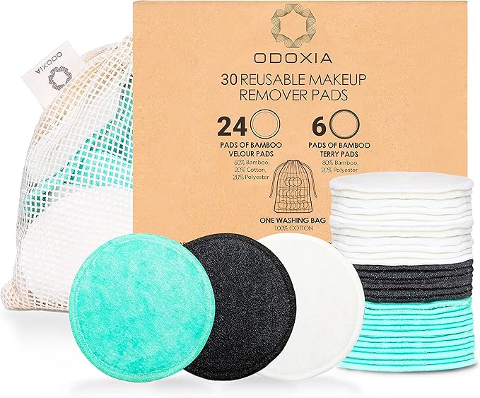 30-Pack Reusable Makeup Remover Pads | Eco Friendly & Zero Waste Cotton Rounds | Beauty Products | Natural & Organic Face Pads with Laundry Bag | Soft for All Skin Types | Bamboo Wipes for Cleansing