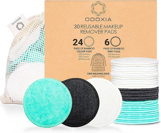 30-Pack Reusable Makeup Remover Pads | Eco Friendly & Zero Waste Cotton Rounds | Beauty Products | Natural & Organic Face Pads with Laundry Bag | Soft for All Skin Types | Bamboo Wipes for Cleansing
