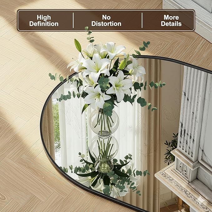 FICTOR Bathroom Vanity Mirror for Wall,55”x30” Large Arched Bathroom Mirror, Metal Framed with HD Shatter-Proof Glass for Entryway, Living Room,Bedroom, Wall Mounted or Leaned Against(Black)