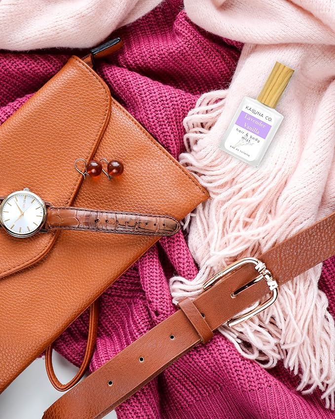 Lavender Vanilla Natural Hair & Body Mist Spray, Pure Essential and Fragrance Oils, Alcohol-Free, Handmade in California, 0.5Fl Oz