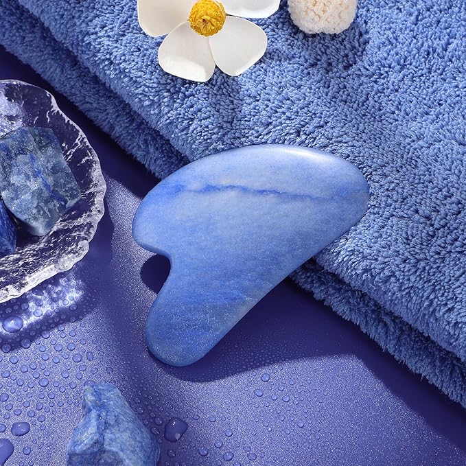 Gua Sha Facial Tools Guasha Tool Gua Sha Jade Stone for Face Skincare Facial Body Tensions Reduce Puffiness Festive Gifts Blue